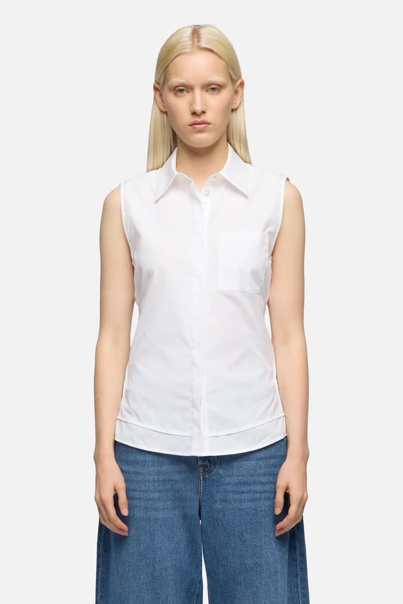 OPEN BACK SLEEVELESS SHIRT in Poplin Optical White
