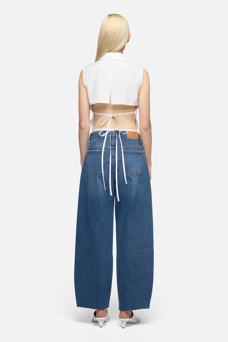 OPEN BACK SLEEVELESS SHIRT in Poplin Optical White