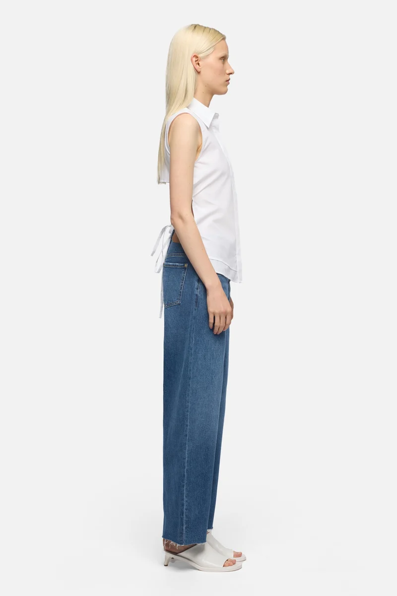 OPEN BACK SLEEVELESS SHIRT in Poplin Optical White