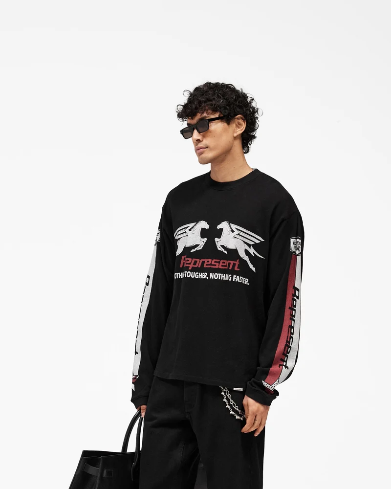 Mesh Pegasus Long Sleeve T-Shirt - Jet Black