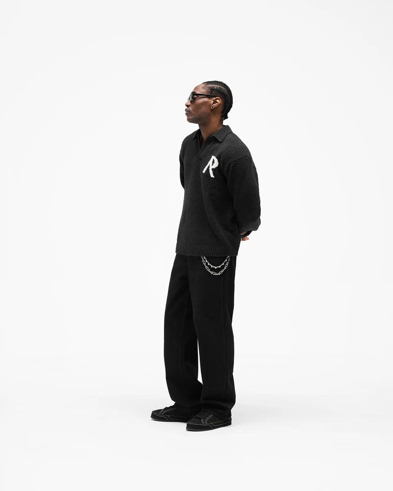 Knitted Boucle Polo - Jet Black