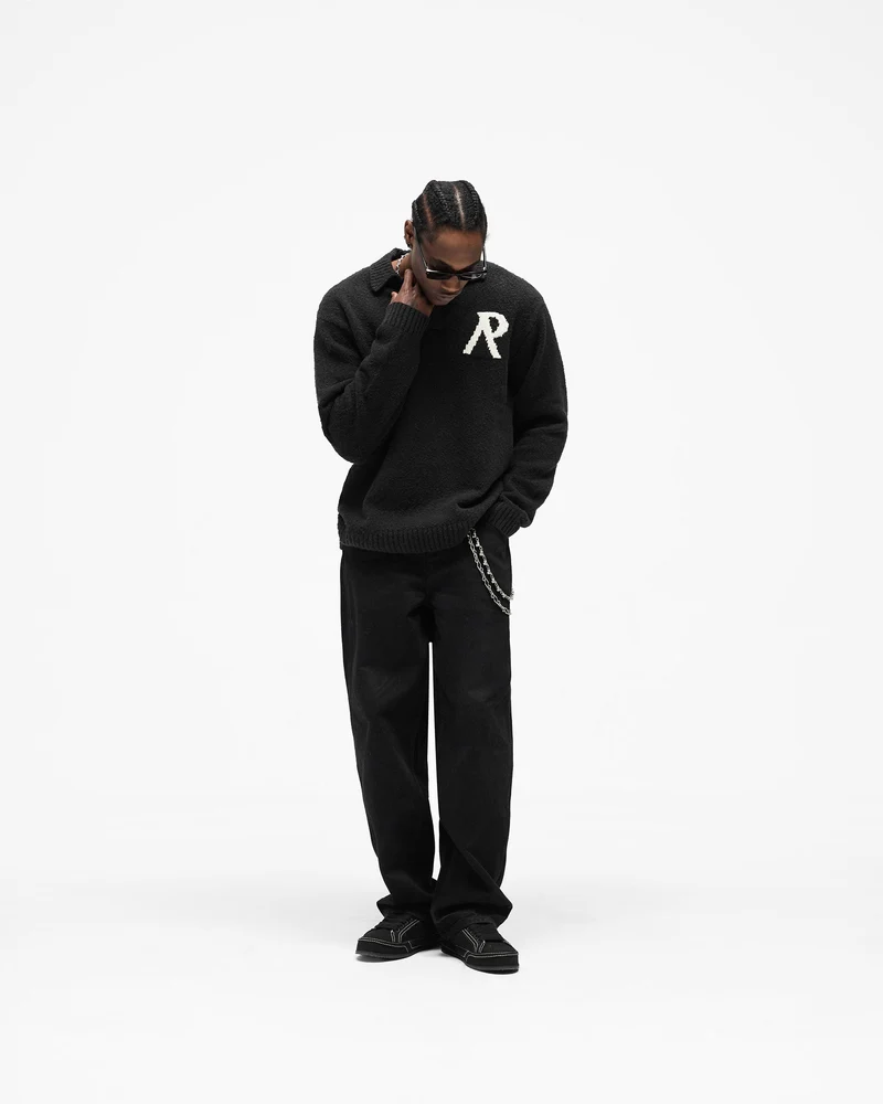 Knitted Boucle Polo - Jet Black
