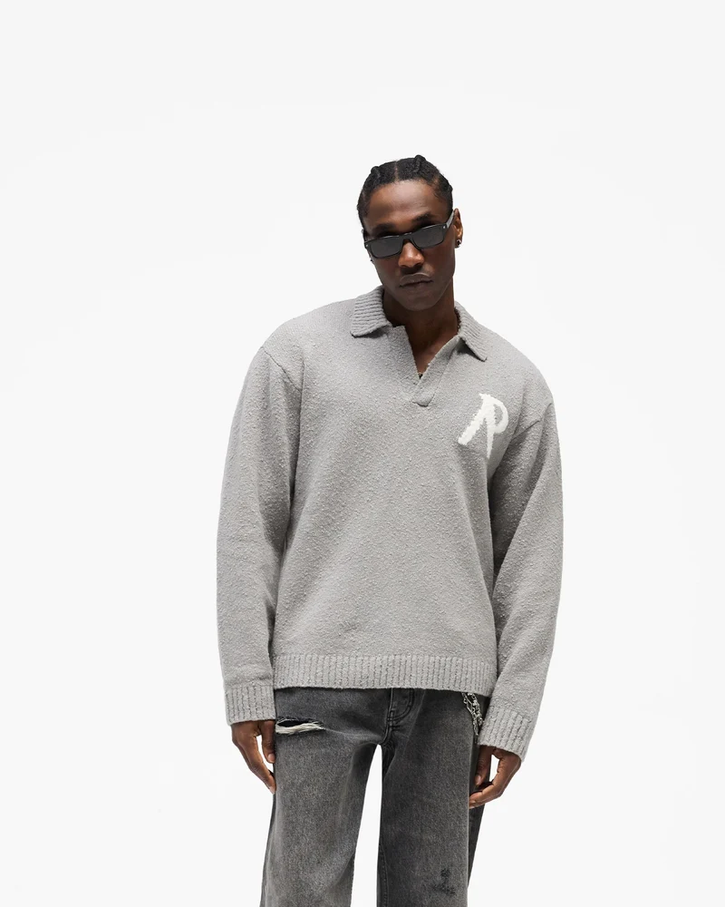 Knitted Boucle Polo - Grey