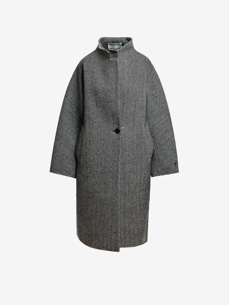 Cappotto Cocoon Oversize in Misto Lana a Spina di Pesce