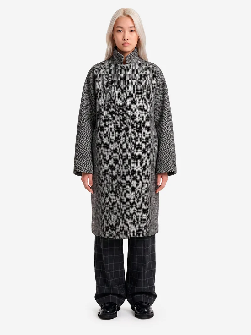 Cappotto Cocoon Oversize in Misto Lana a Spina di Pesce