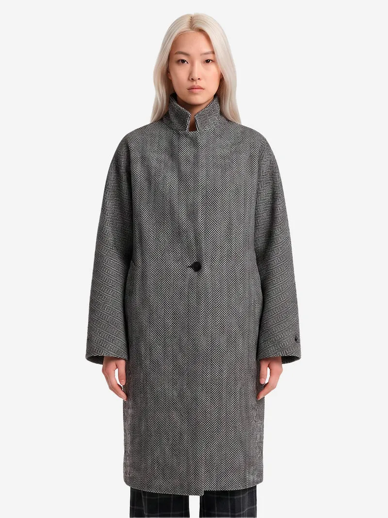 Cappotto Cocoon Oversize in Misto Lana a Spina di Pesce