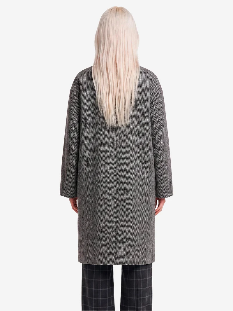 Cappotto Cocoon Oversize in Misto Lana a Spina di Pesce