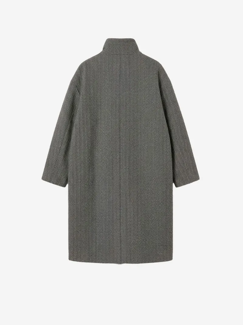 Cappotto Cocoon Oversize in Misto Lana a Spina di Pesce