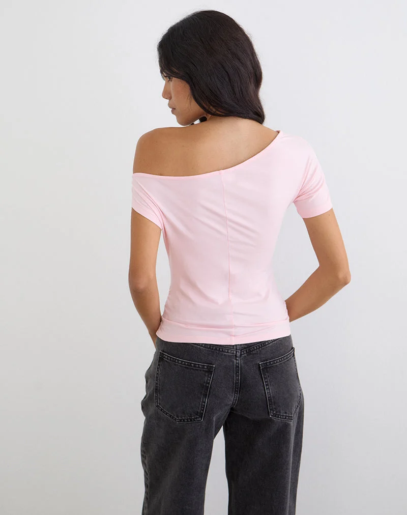 Danama One-Shoulder-Top aus Rayon-Jersey in Hellrosa mit „28”-Grafik