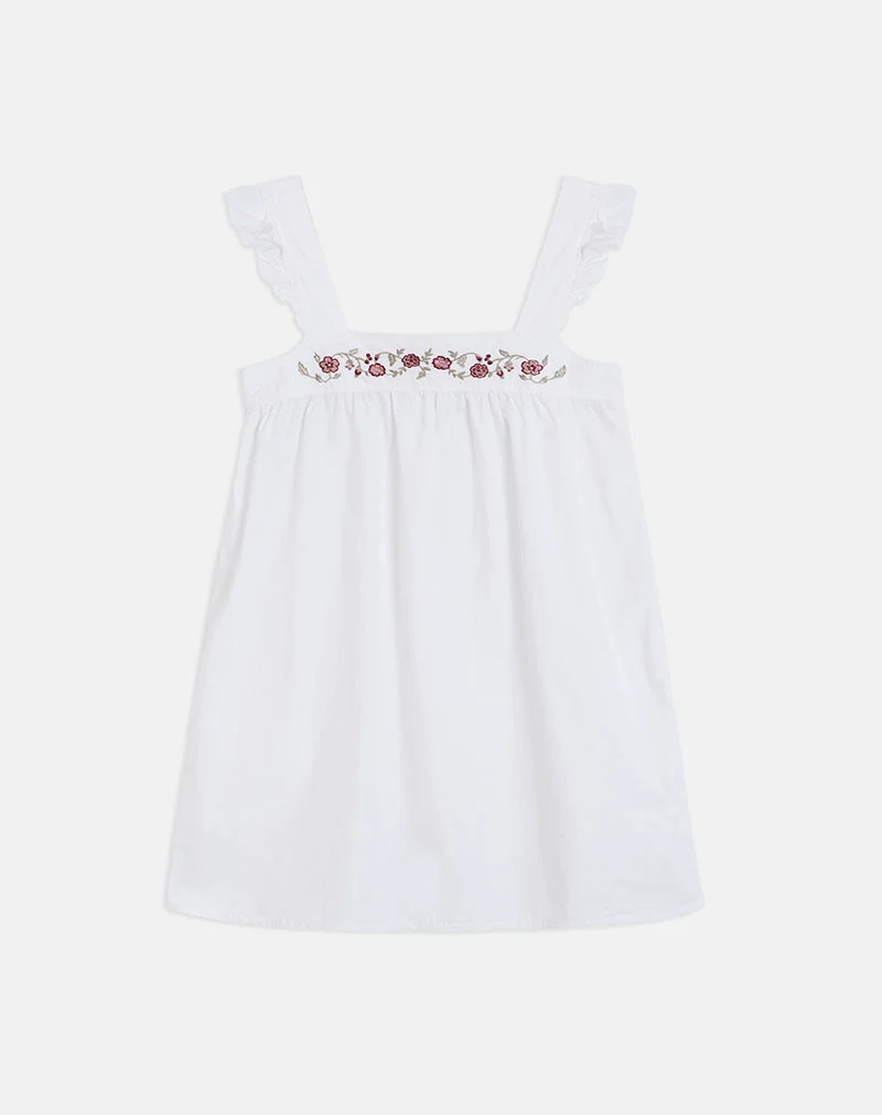 Sanaly Minikleid aus weißem Popeline mit Kirschblüten-Stickerei