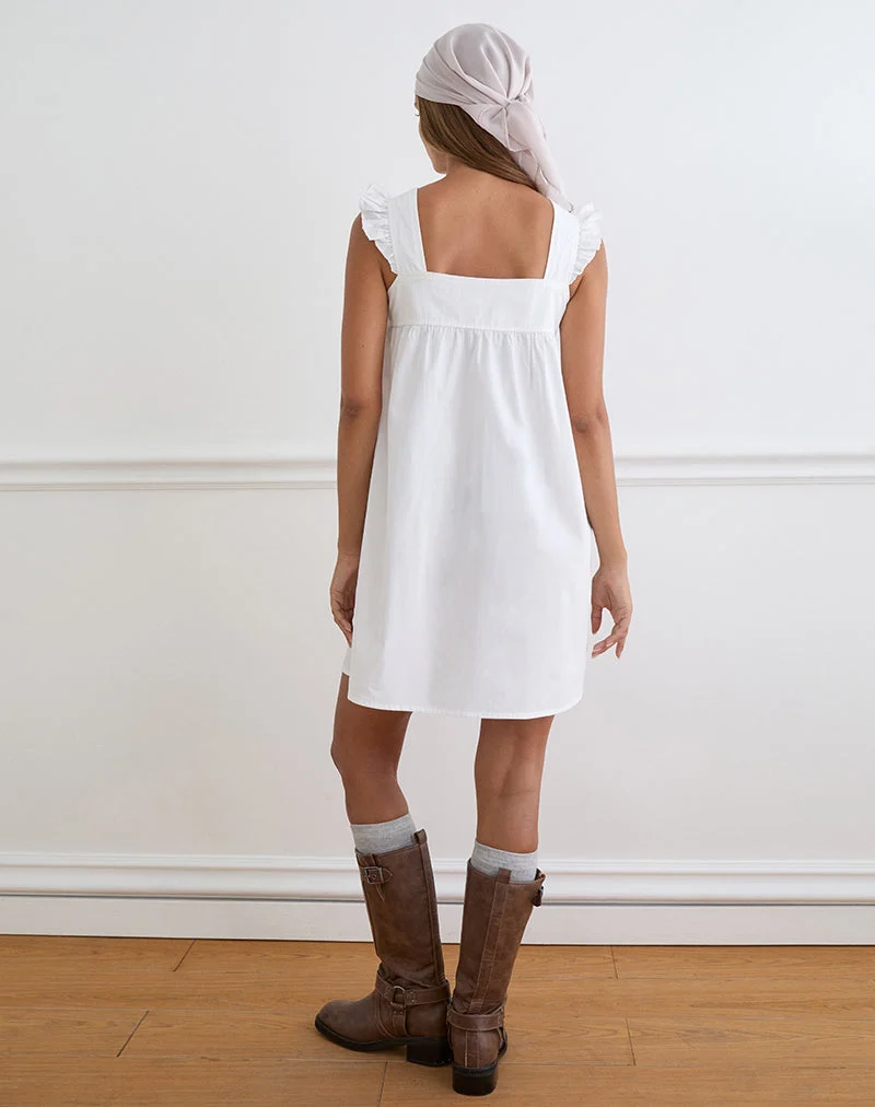 Sanaly Minikleid aus weißem Popeline mit Kirschblüten-Stickerei