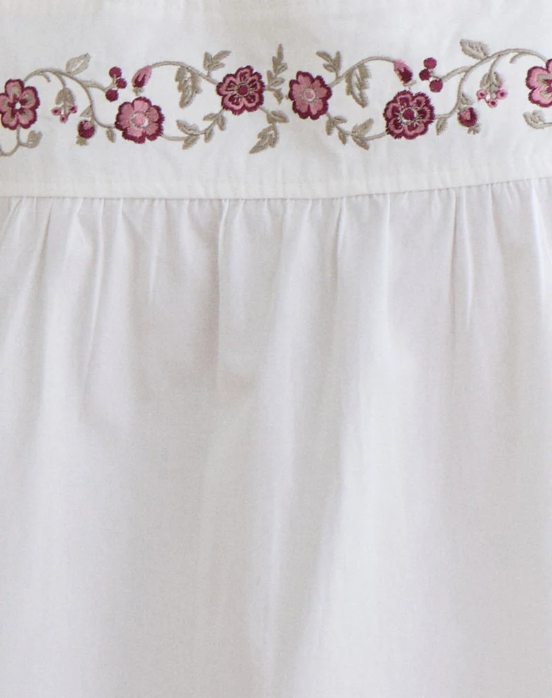 Sanaly Minikleid aus weißem Popeline mit Kirschblüten-Stickerei