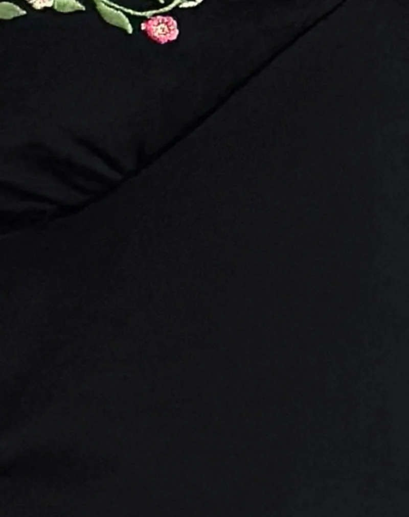 Morty Cami-Top in Schwarz mit verschnörkelter Blumenstickerei