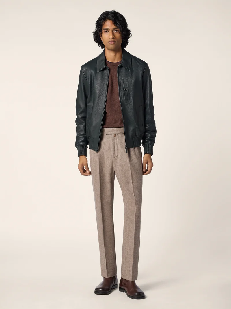 Deer Leather Bomber Jacket