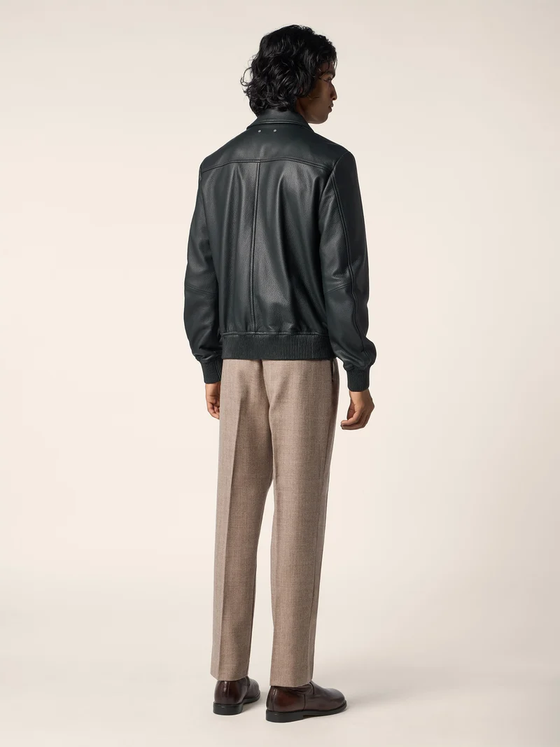 Deer Leather Bomber Jacket