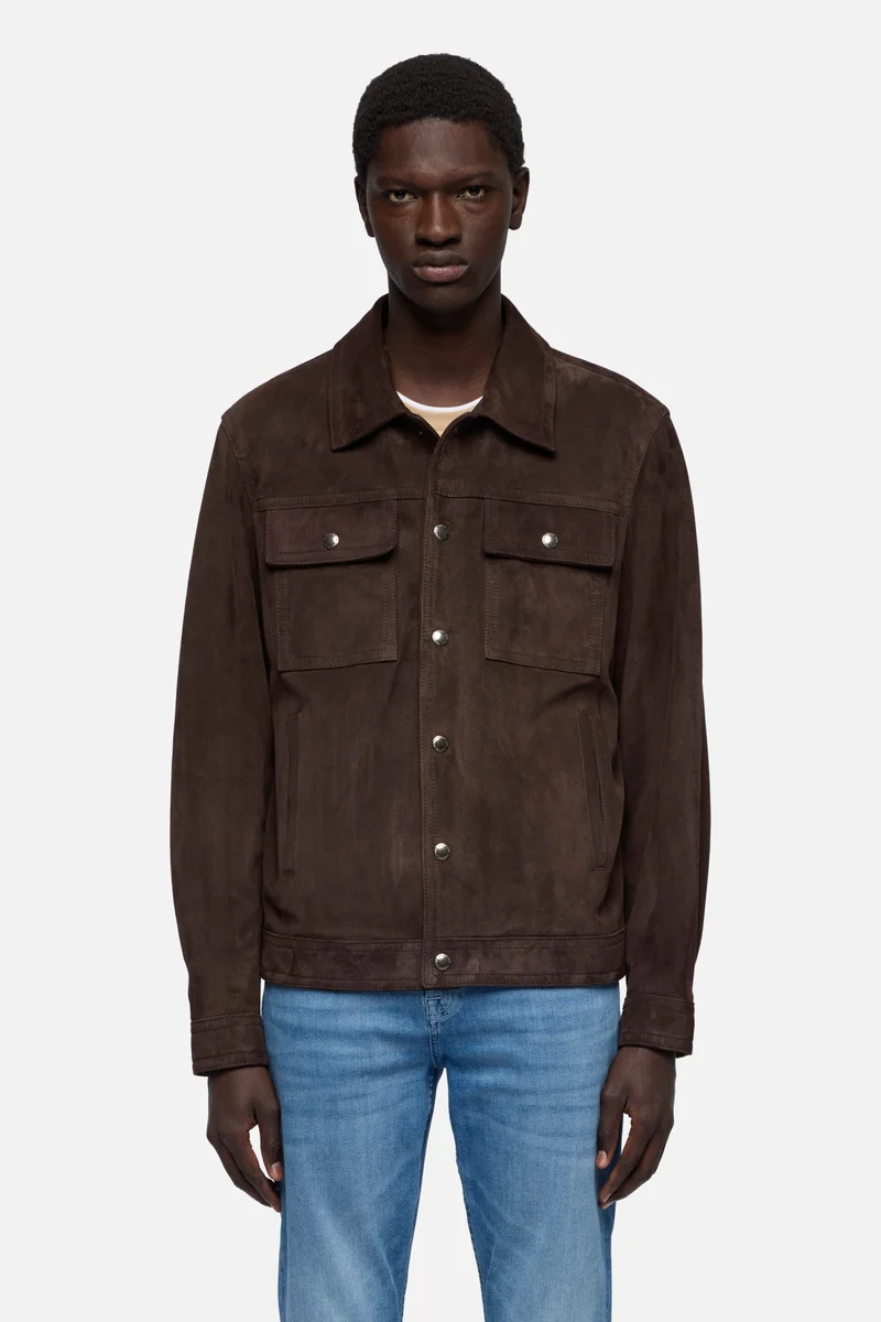 MODERN TRUCKER JACKET in Suede Espresso