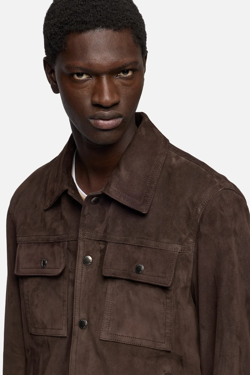 MODERN TRUCKER JACKET in Suede Espresso