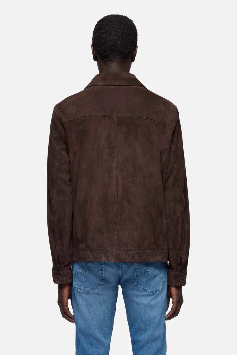 MODERN TRUCKER JACKET in Suede Espresso