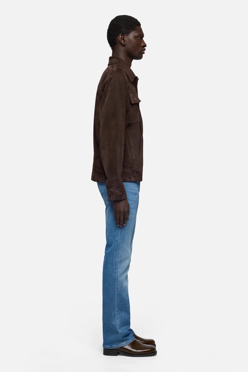MODERN TRUCKER JACKET in Suede Espresso