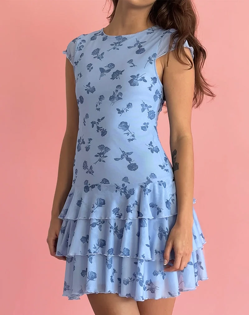 Mirtilo Minikleid aus geblümtem Mesh in Dunkelblau