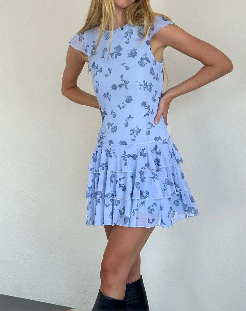 Mirtilo Minikleid aus geblümtem Mesh in Dunkelblau