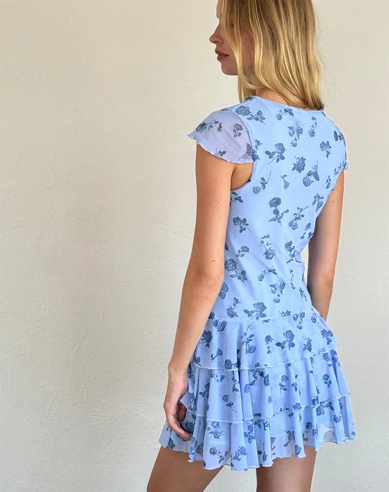 Mirtilo Minikleid aus geblümtem Mesh in Dunkelblau