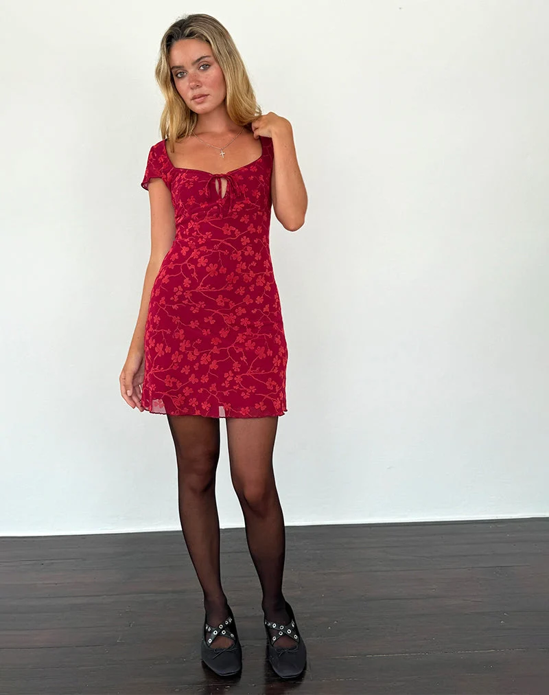 Lashka Minikleid in Rot Grunge Floral Flock