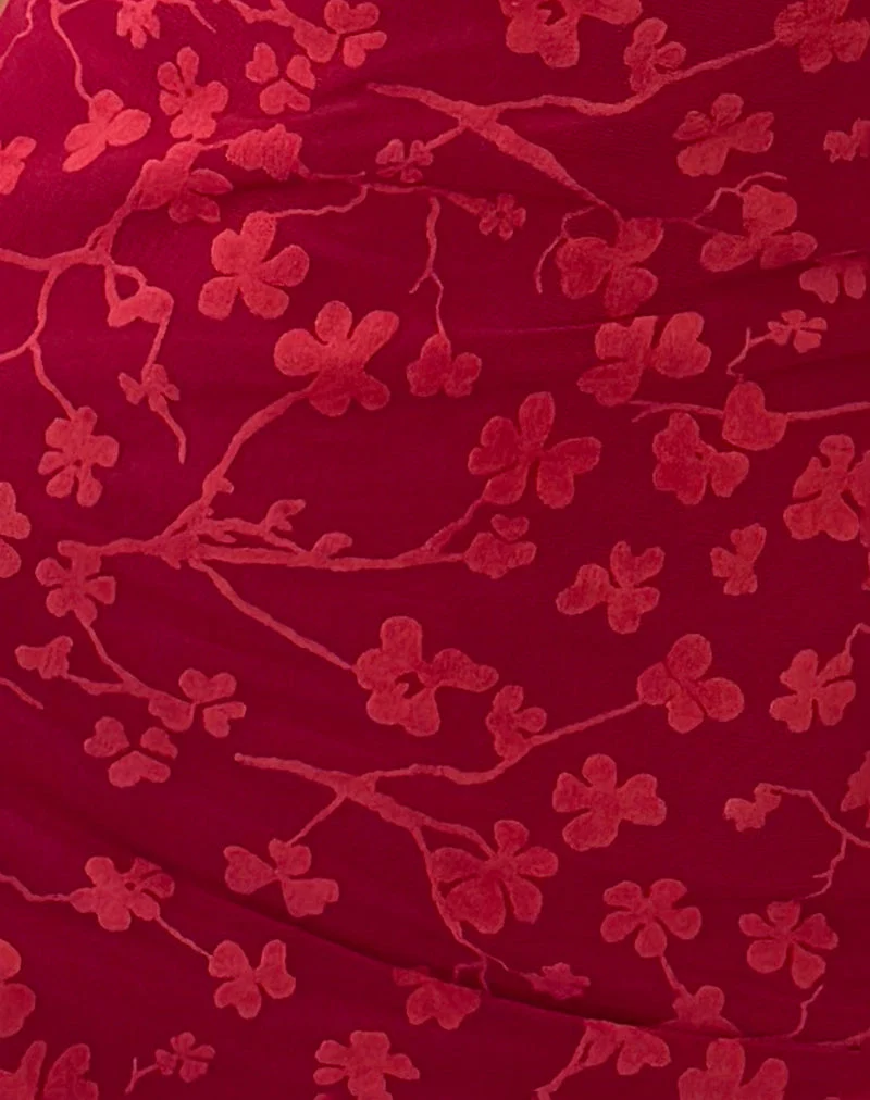 Lashka Minikleid in Rot Grunge Floral Flock