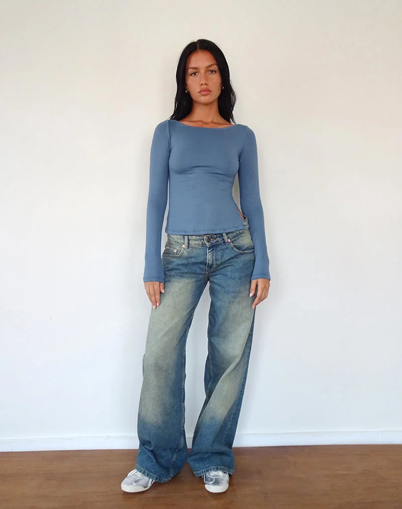 Dinar Top mit geteiltem Saum in Mineralblau