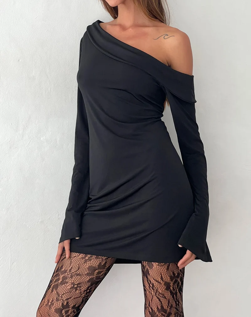 Asymmetrisches Minikleid von Fliss in glattem Schwarz