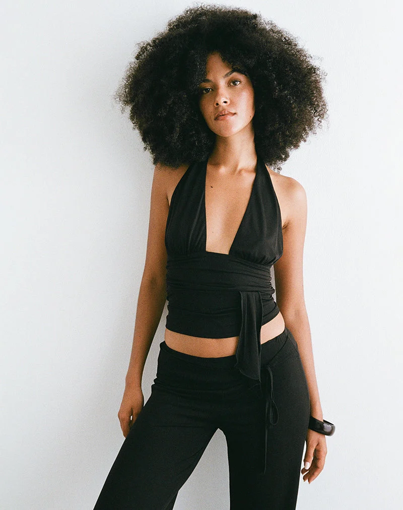 Prilla Halterneck-Top aus Cupro, schwarz