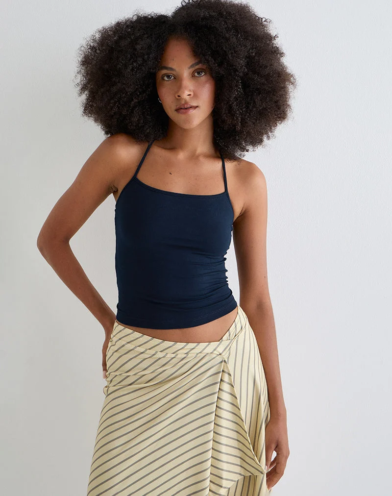 Tomoe Neckholder-Top aus Rayon Jersey Navy