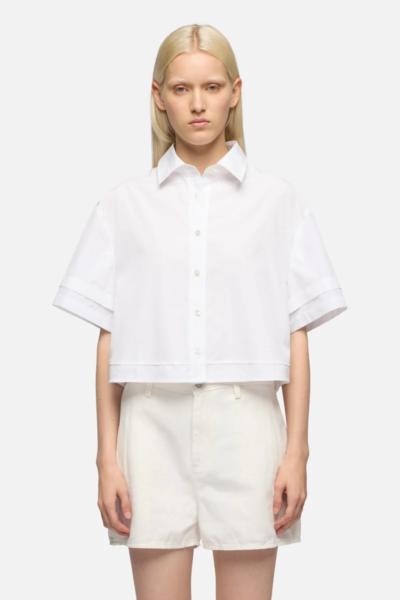 DOUBLE SHORT SLEEVE SHIRT in Poplin Optical White