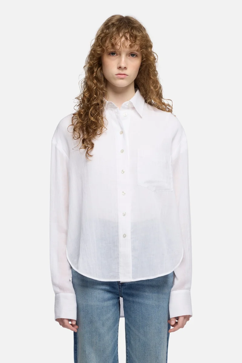 OVERSIZE BUTTON DOWN SHIRT in Cotton Voile Optical White