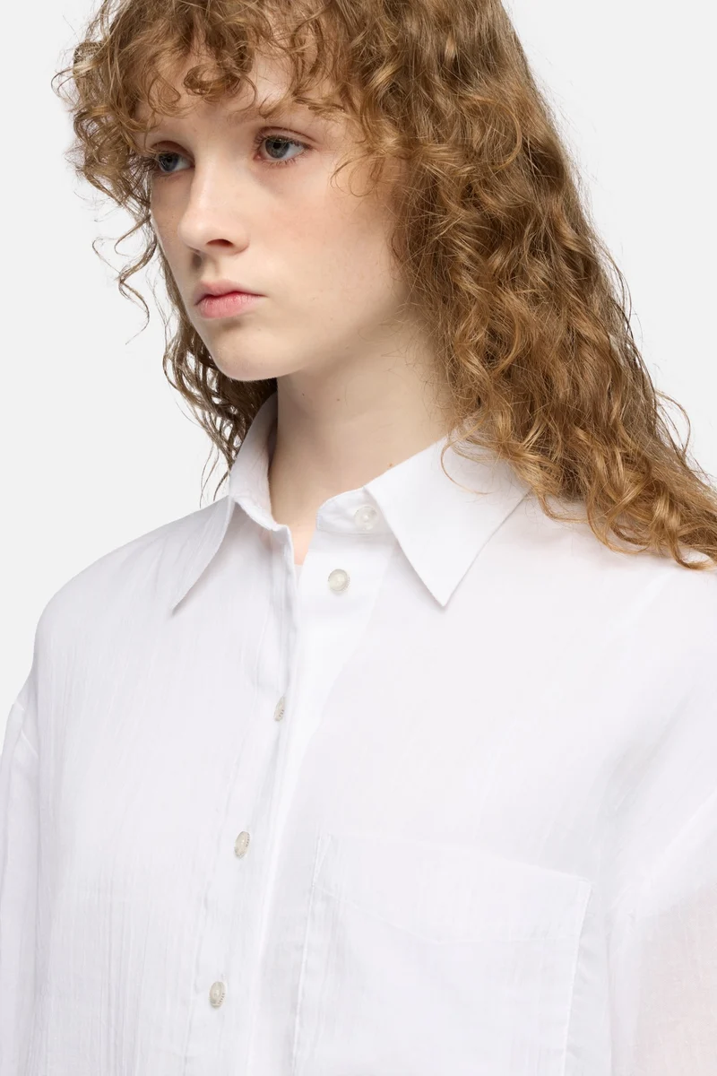 OVERSIZE BUTTON DOWN SHIRT in Cotton Voile Optical White