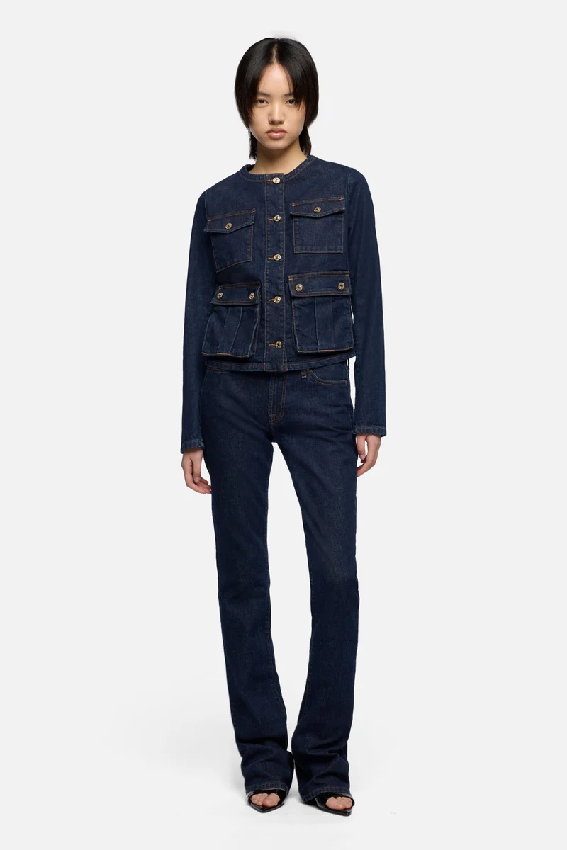 COLLARLESS JACKET in Denim Rinsed Indigo