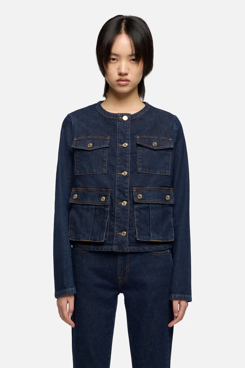 COLLARLESS JACKET in Denim Rinsed Indigo