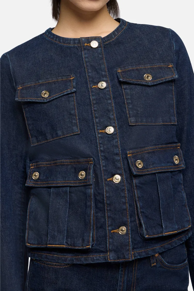COLLARLESS JACKET in Denim Rinsed Indigo