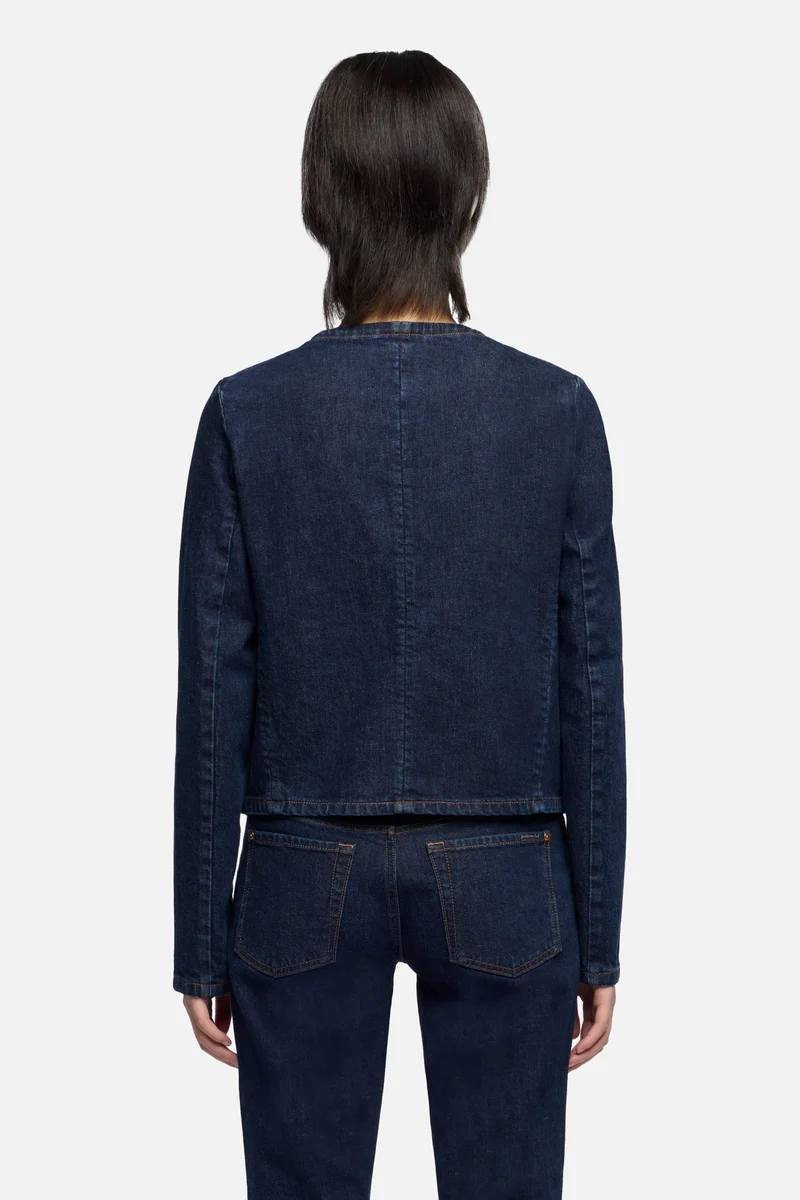 COLLARLESS JACKET in Denim Rinsed Indigo