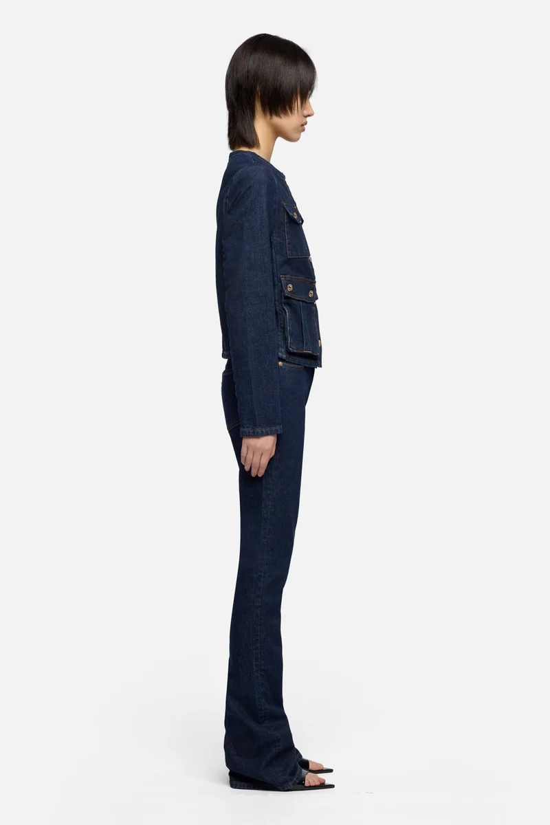 COLLARLESS JACKET in Denim Rinsed Indigo