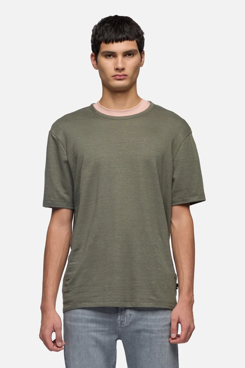 TEE in Linen Blend Army