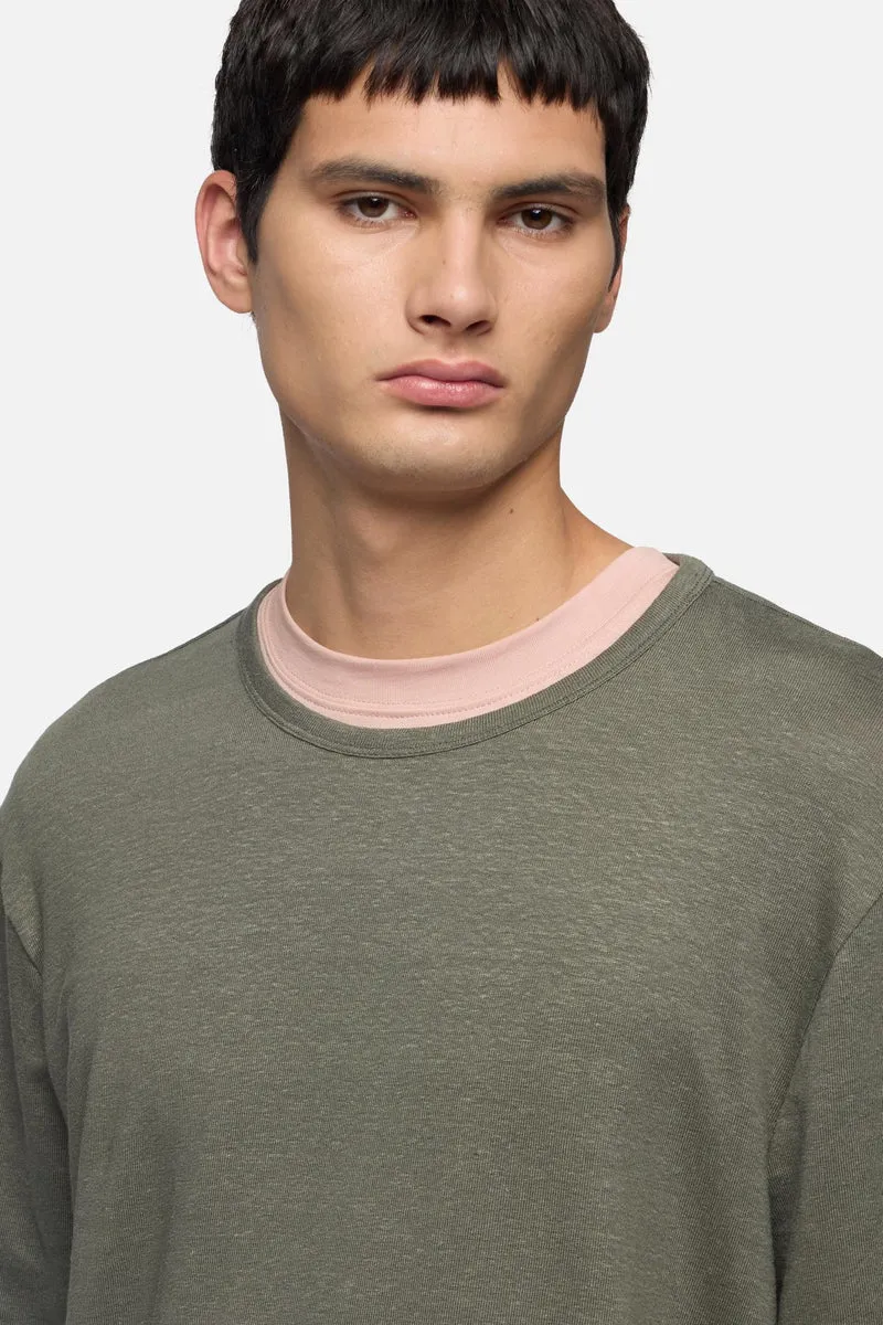 TEE in Linen Blend Army