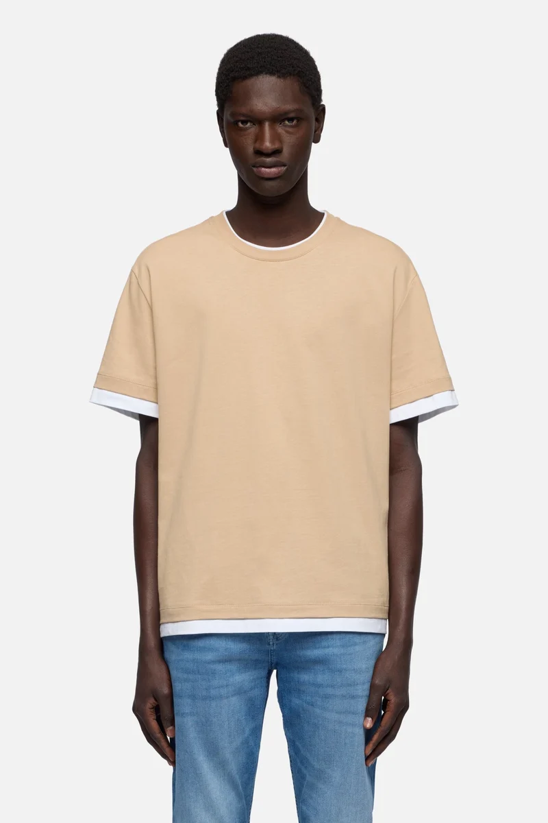 DOUBLE LAYER TEE in Tan