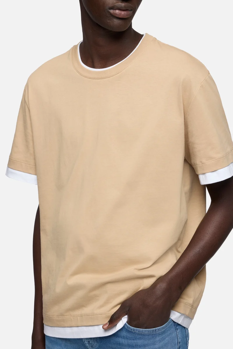 DOUBLE LAYER TEE in Tan