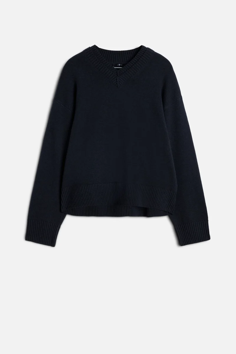 DOUBLE LAYER V-NECK SWEATER in Wool Blend Midnight