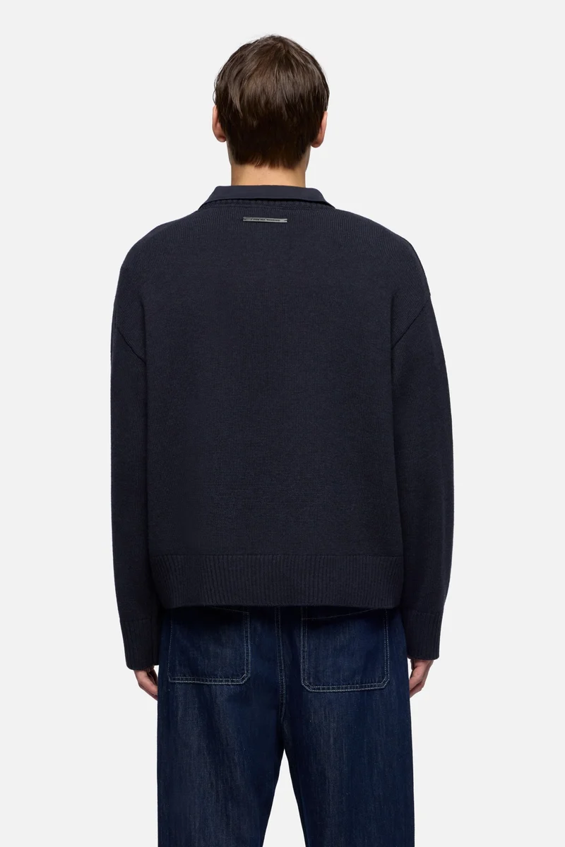 DOUBLE LAYER V-NECK SWEATER in Wool Blend Midnight