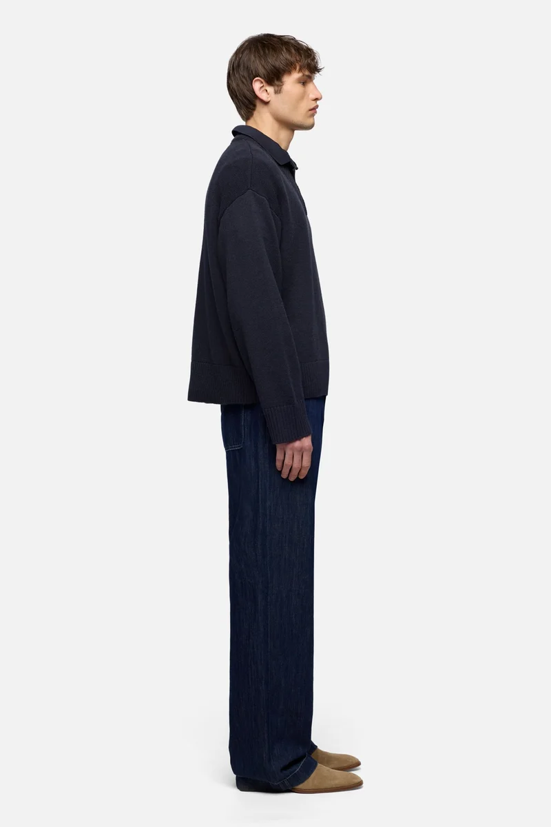 DOUBLE LAYER V-NECK SWEATER in Wool Blend Midnight
