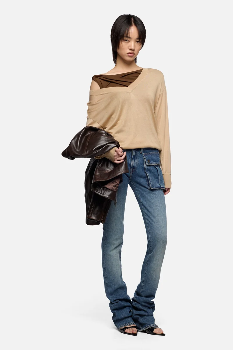 TWISTED SHOULDER TEE in Lyocell Toffee