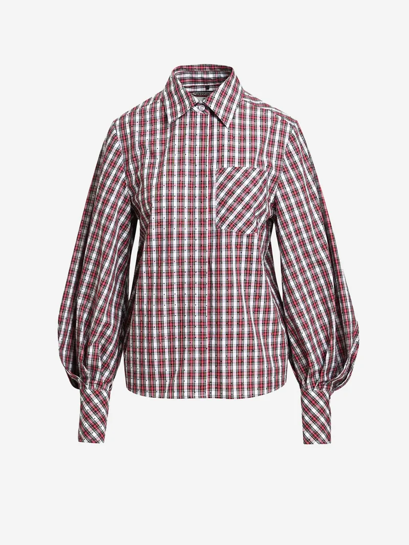 Camicia a quadri in cotone con strass