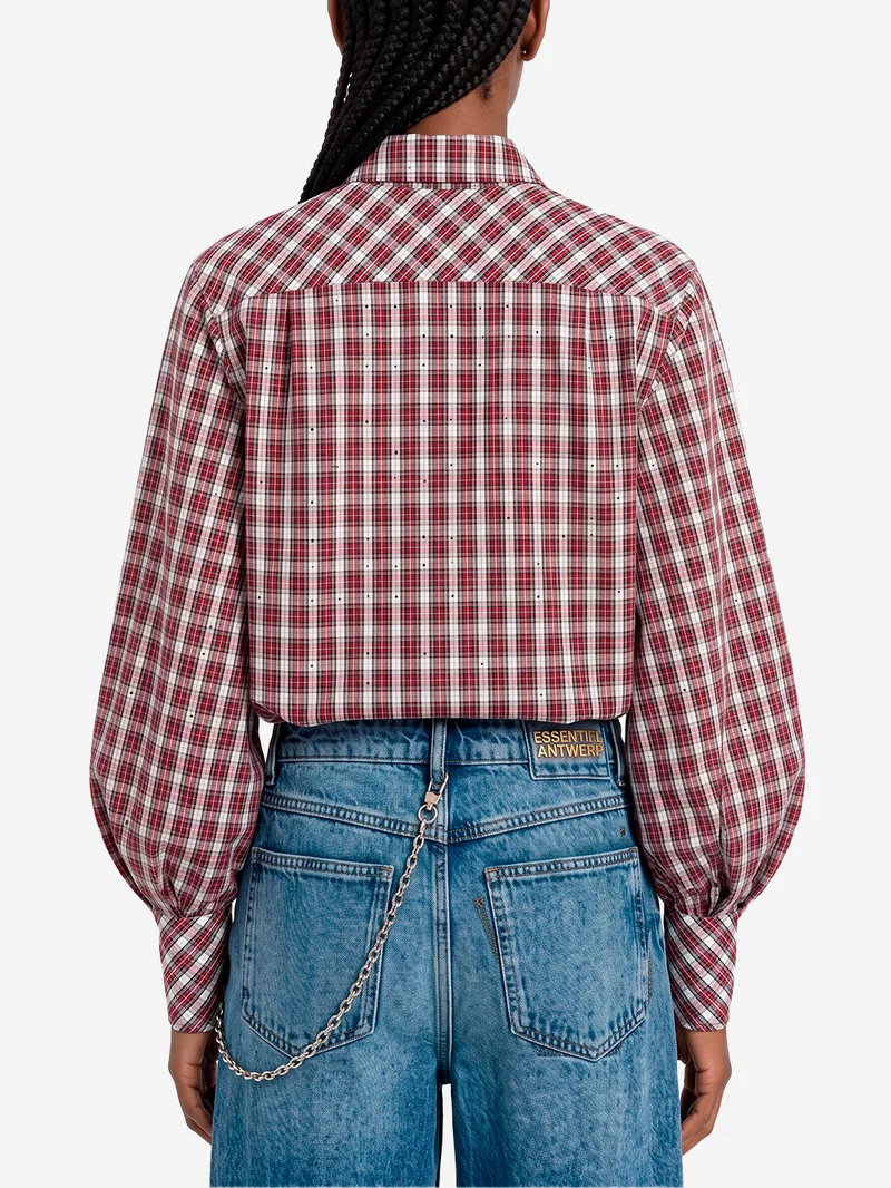 Camicia a quadri in cotone con strass